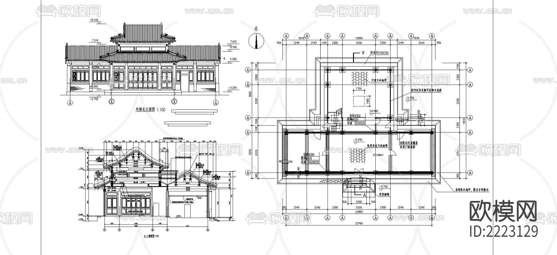 仿古建筑CAD施工图下载（渲染图1）