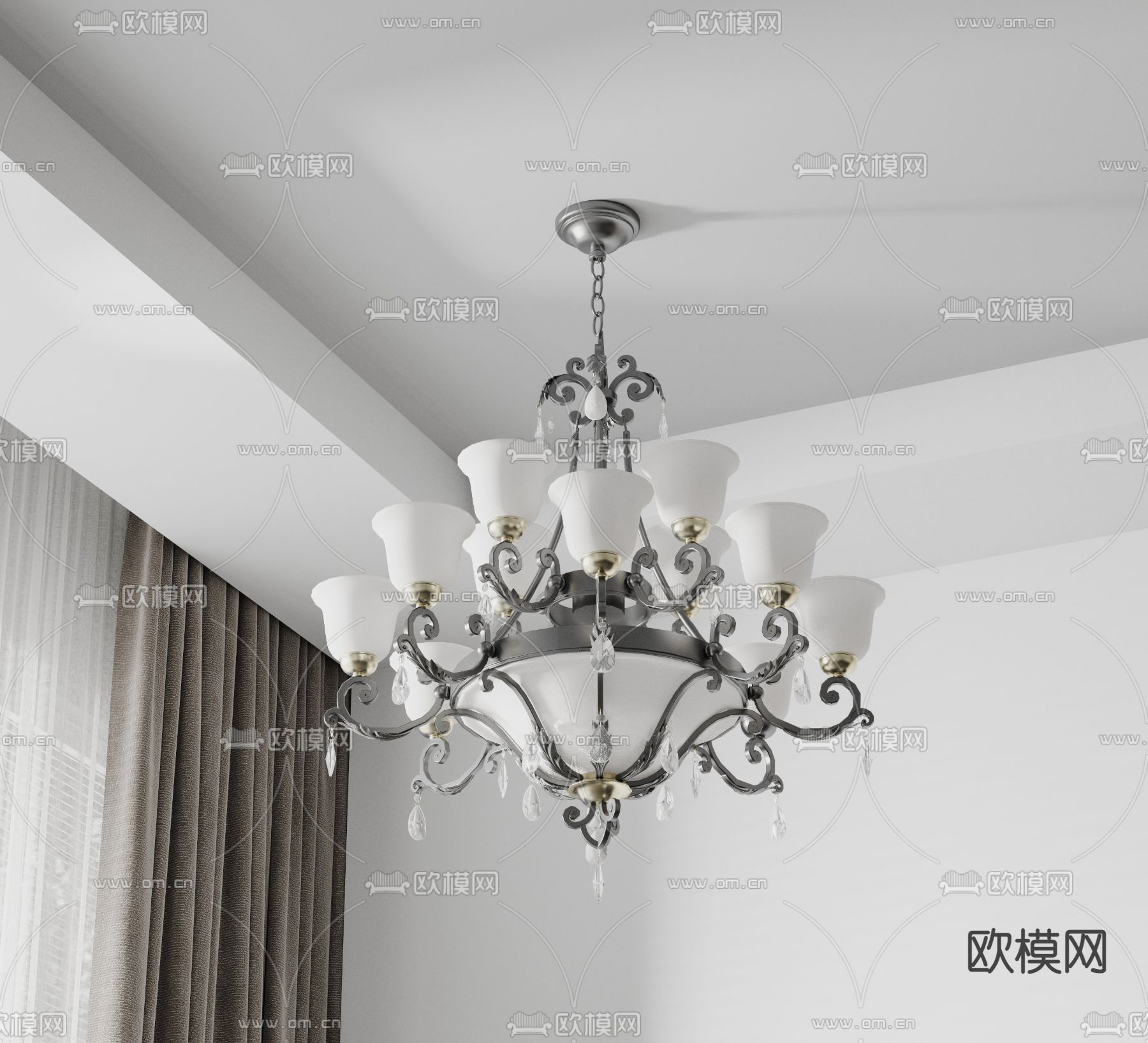 美式金属多头吊灯3d模型下载