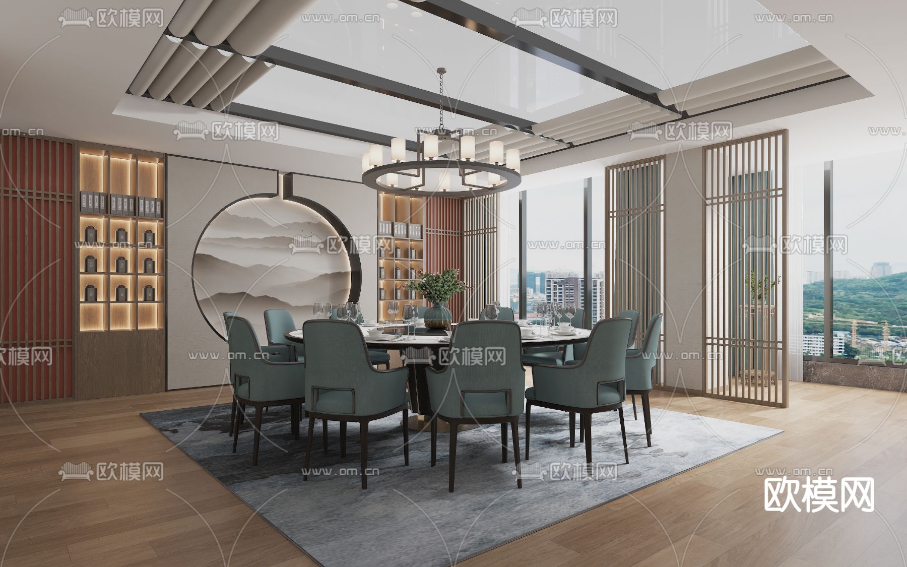 新中式中餐厅包厢3d模型下载