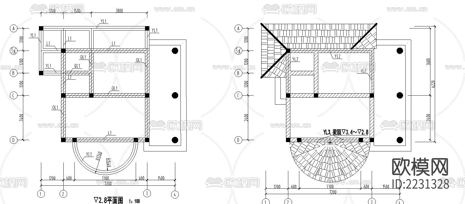 售票亭建筑cad施工图下载（渲染图8）