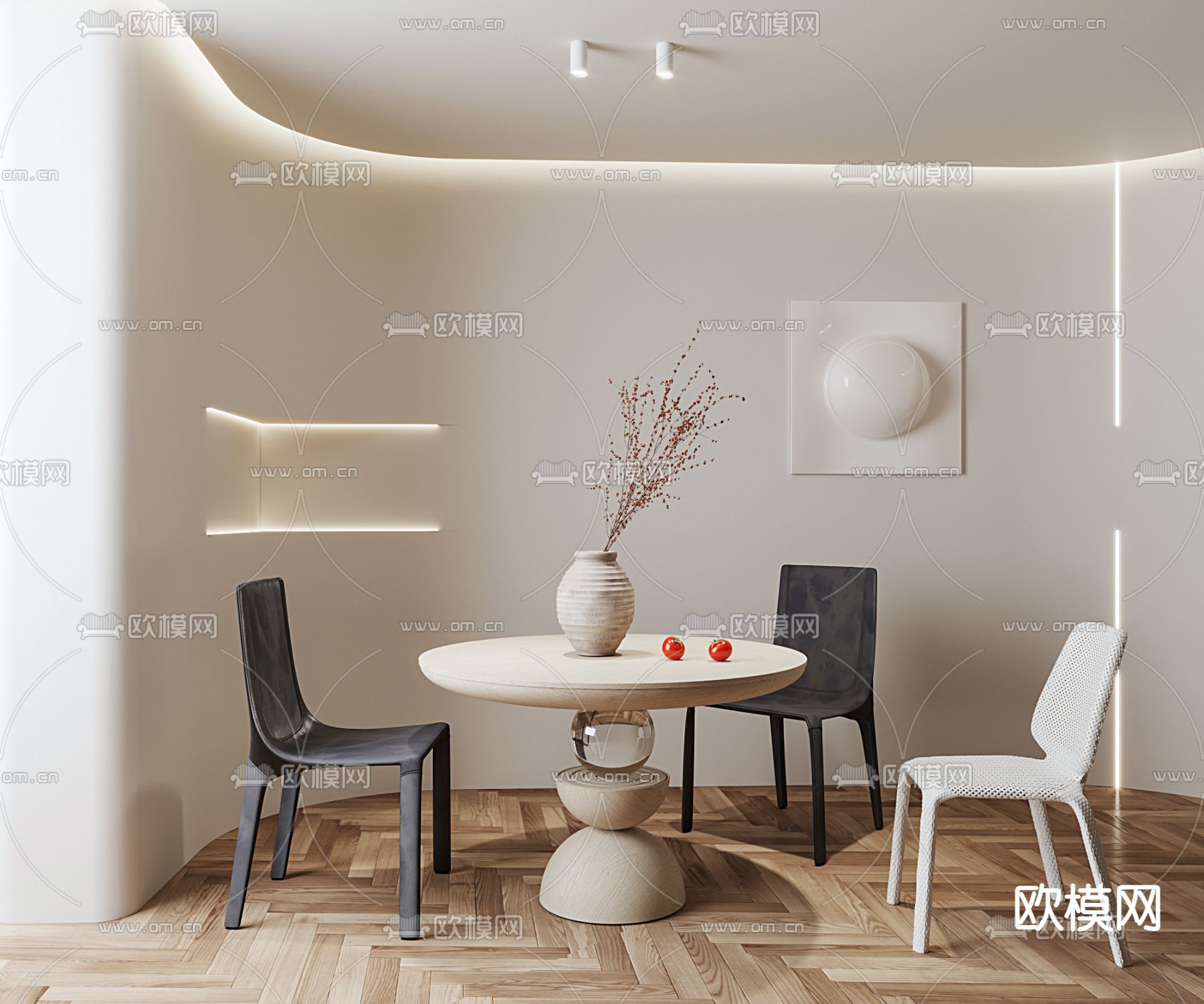 侘寂风圆形休闲桌椅3d模型下载