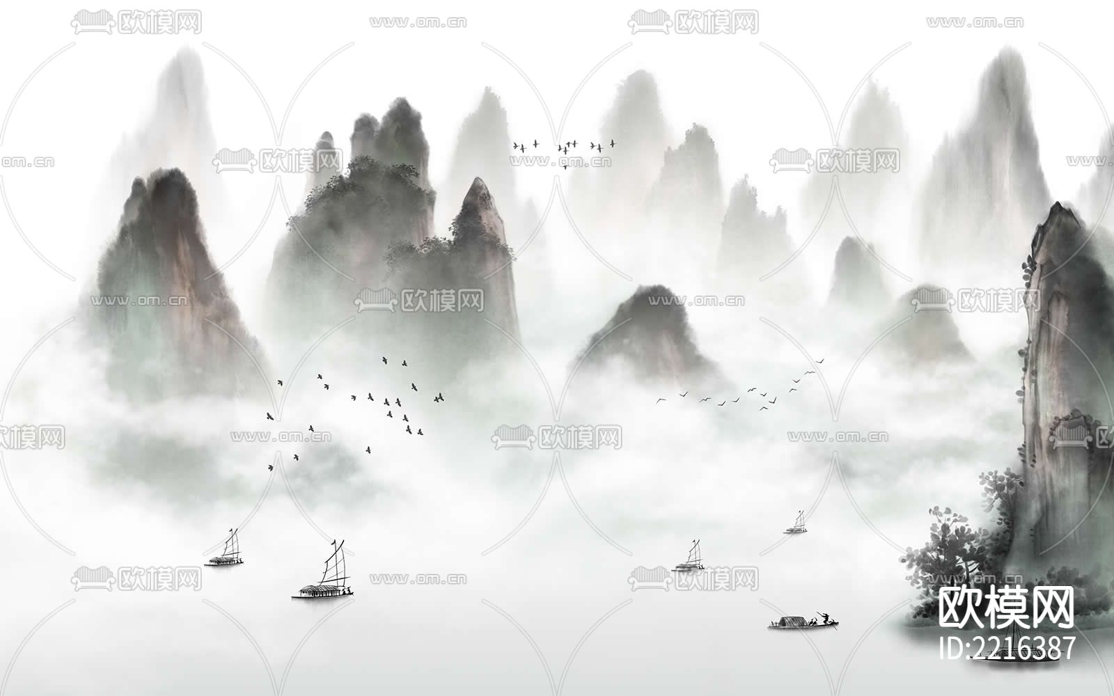 华琴壁画-新中式山水壁纸