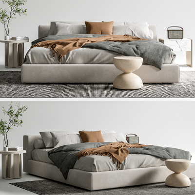 现代布艺双人床su模型