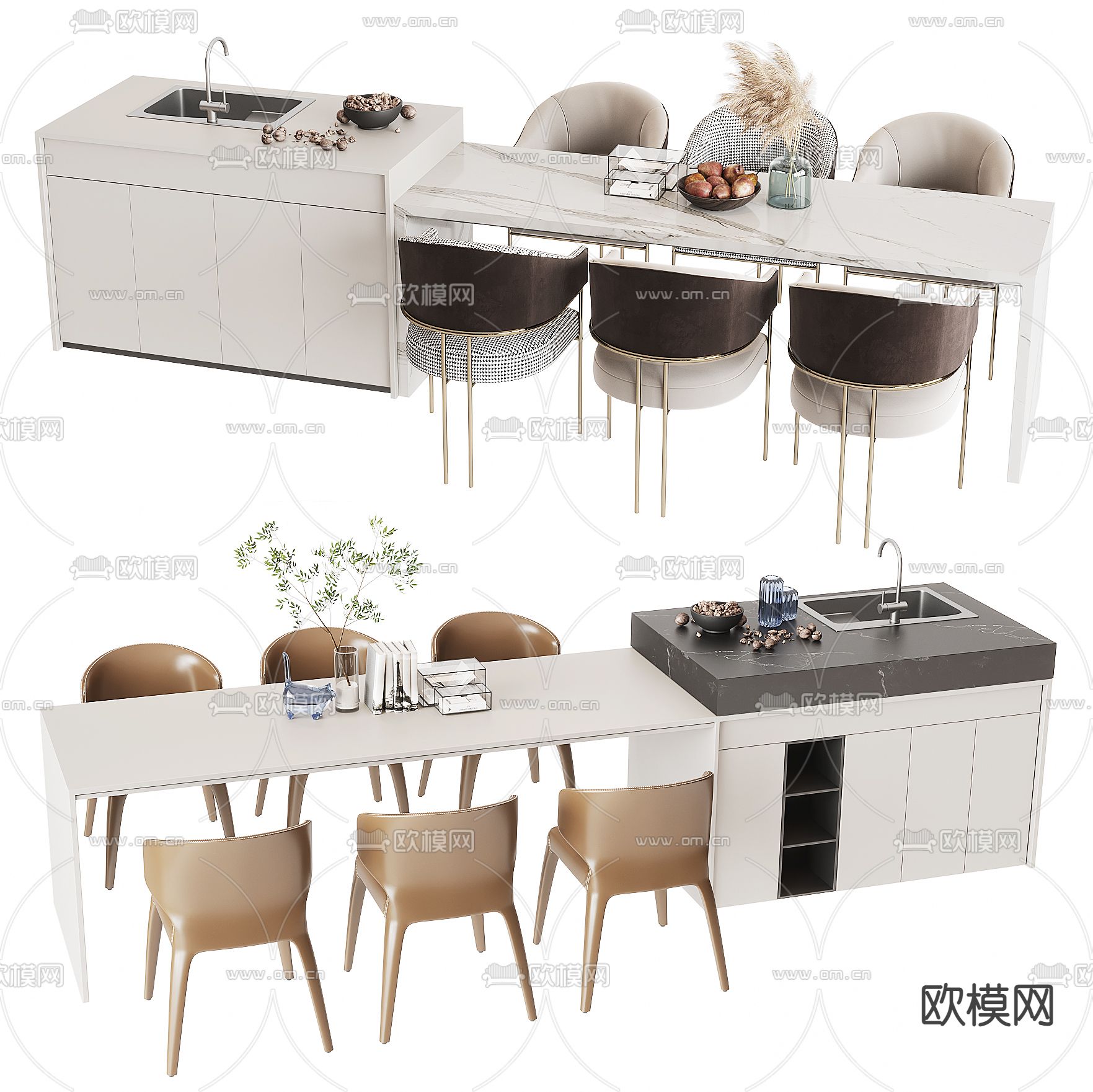 现代大理石吧台桌椅3d模型下载