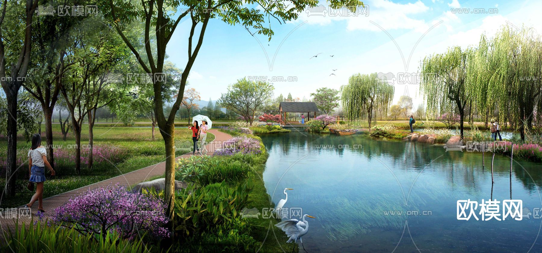 现代湿地公园园林景观psd下载