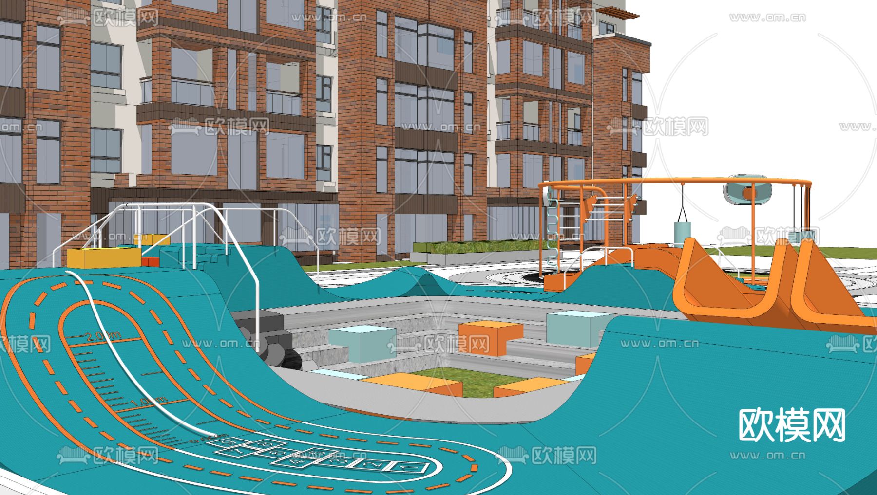 现代儿童游乐区su模型下载（渲染图4）
