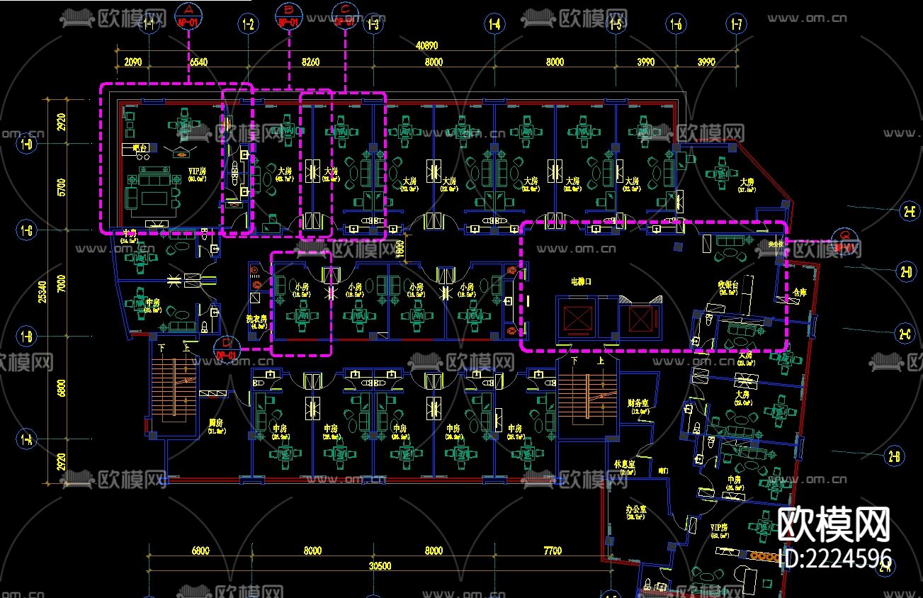 棋牌室cad平面图下载（渲染图1）