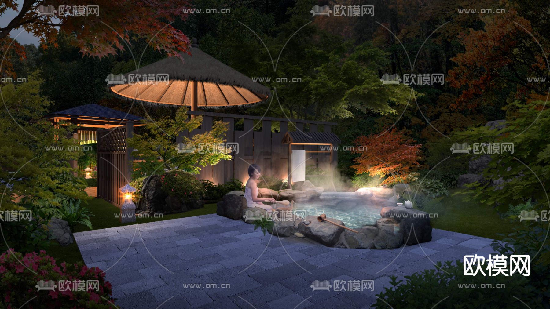新中式温泉园林景观psd下载_ID12065942_3dmax免费模型-欧模网