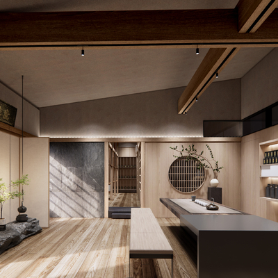  现代茶馆su模型 