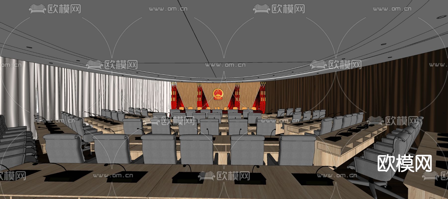现代党建会议室su模型下载（渲染图1）