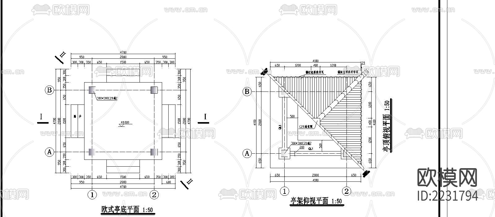 四角亭cad施工图下载（渲染图6）