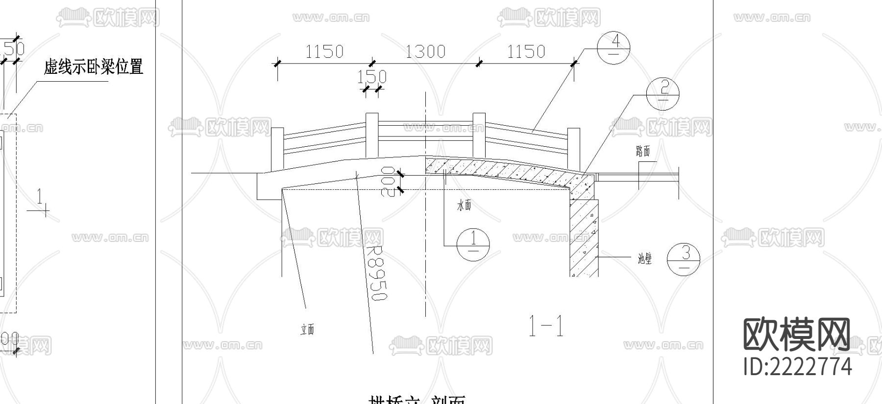 一套完整的园桥CAD施工图下载（渲染图2）