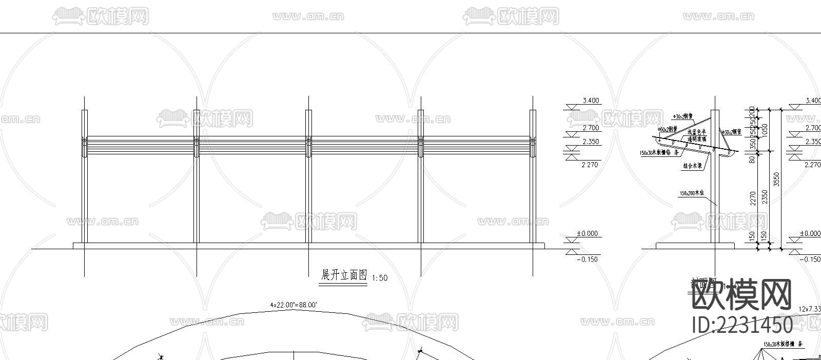 廊架景墙cad施工图下载（渲染图3）