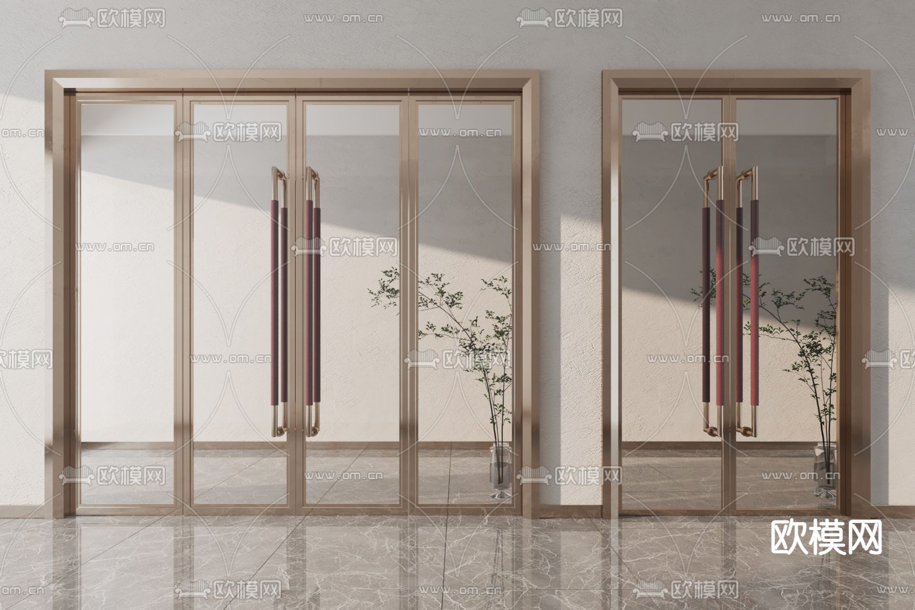 现代玻璃双开门3d模型下载_ID12066277_3dmax免费模型-欧模网
