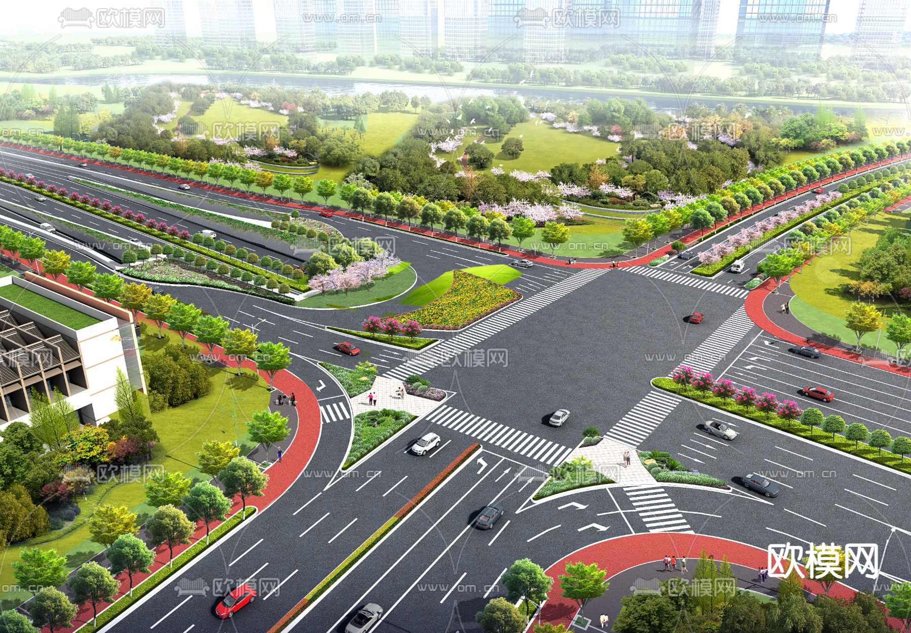 现代道路桥梁鸟瞰景观psd下载