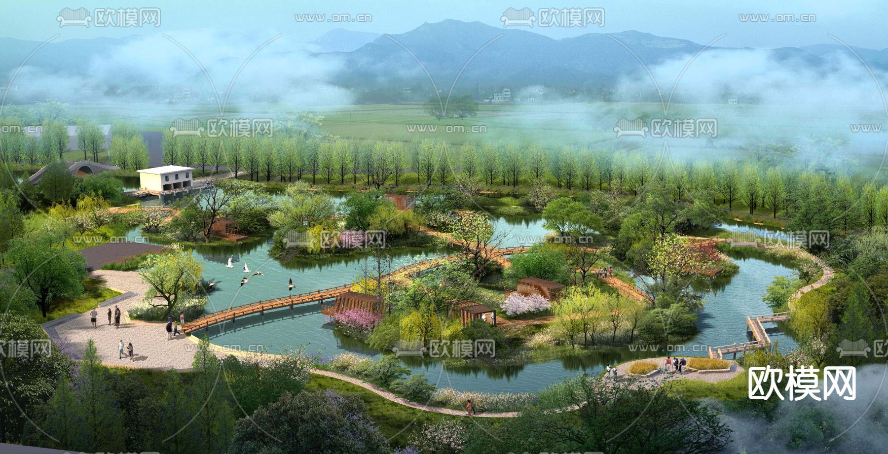 现代湿地园林景观psd下载