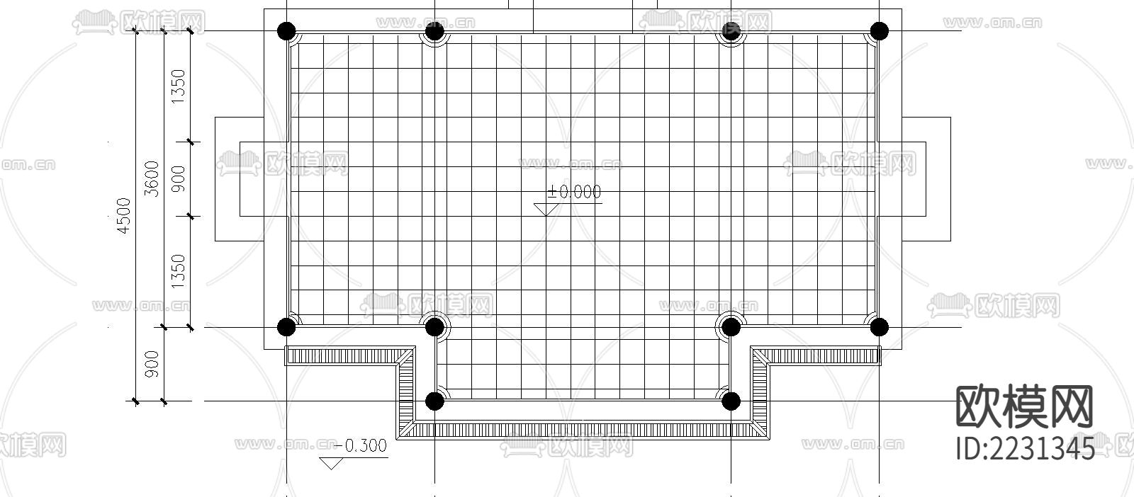 凸字亭廊cad立面图下载（渲染图5）