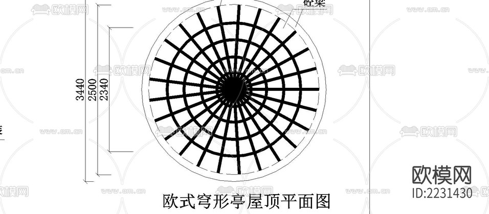 涼亭cad施工圖下載(渲染圖4)