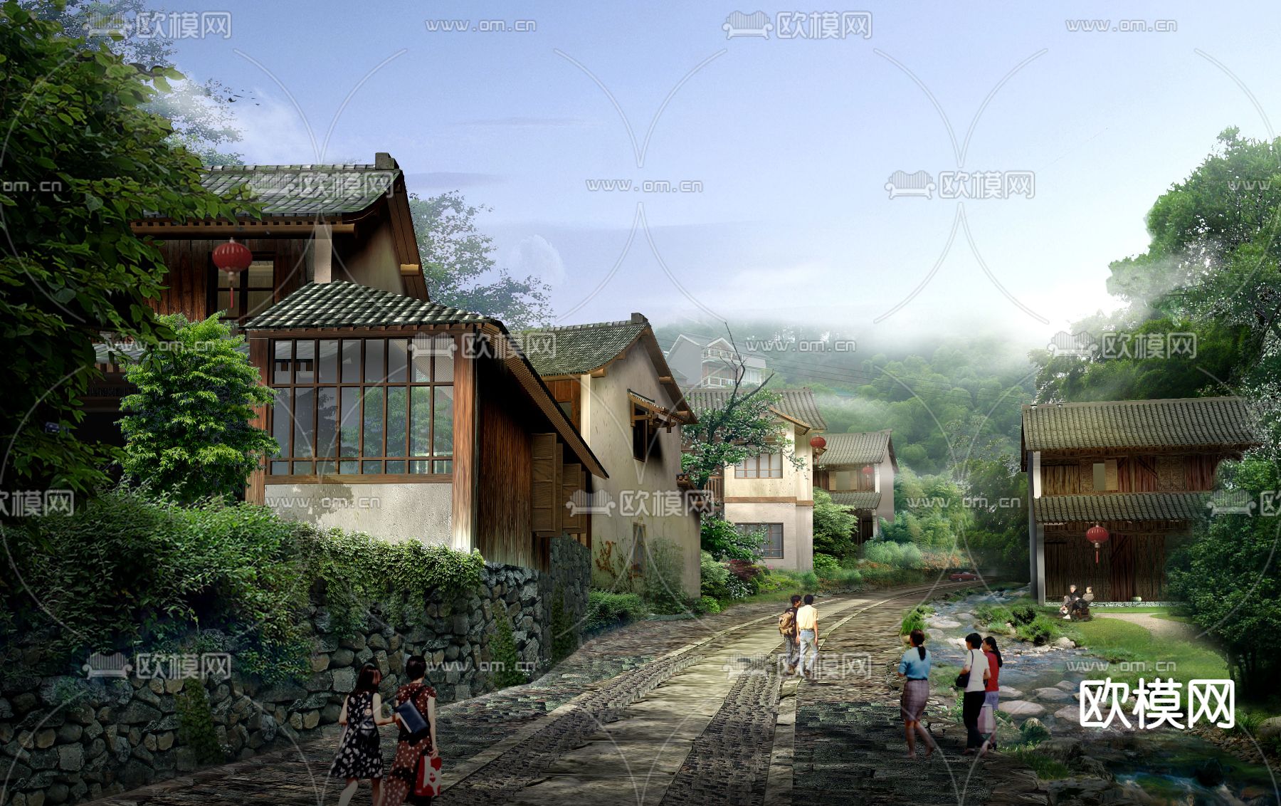 新中式旅游古城景观psd下载