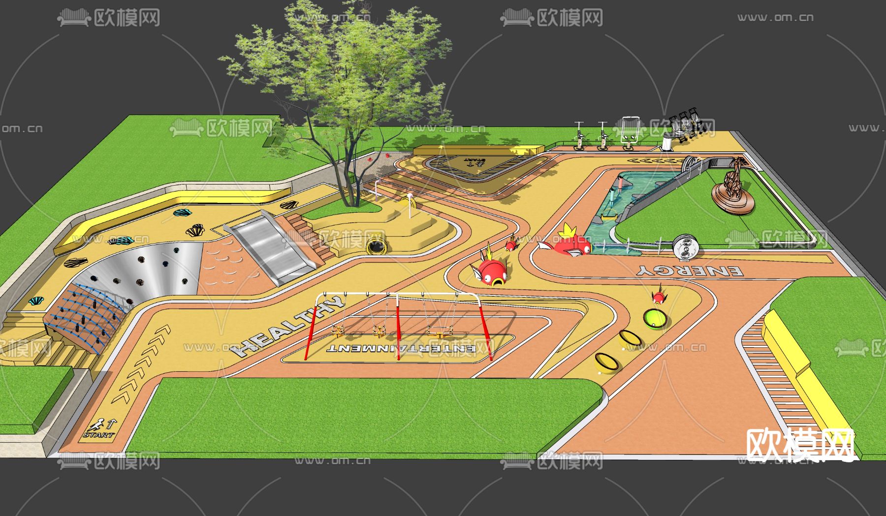 现代儿童戏水活动区su模型下载（渲染图3）
