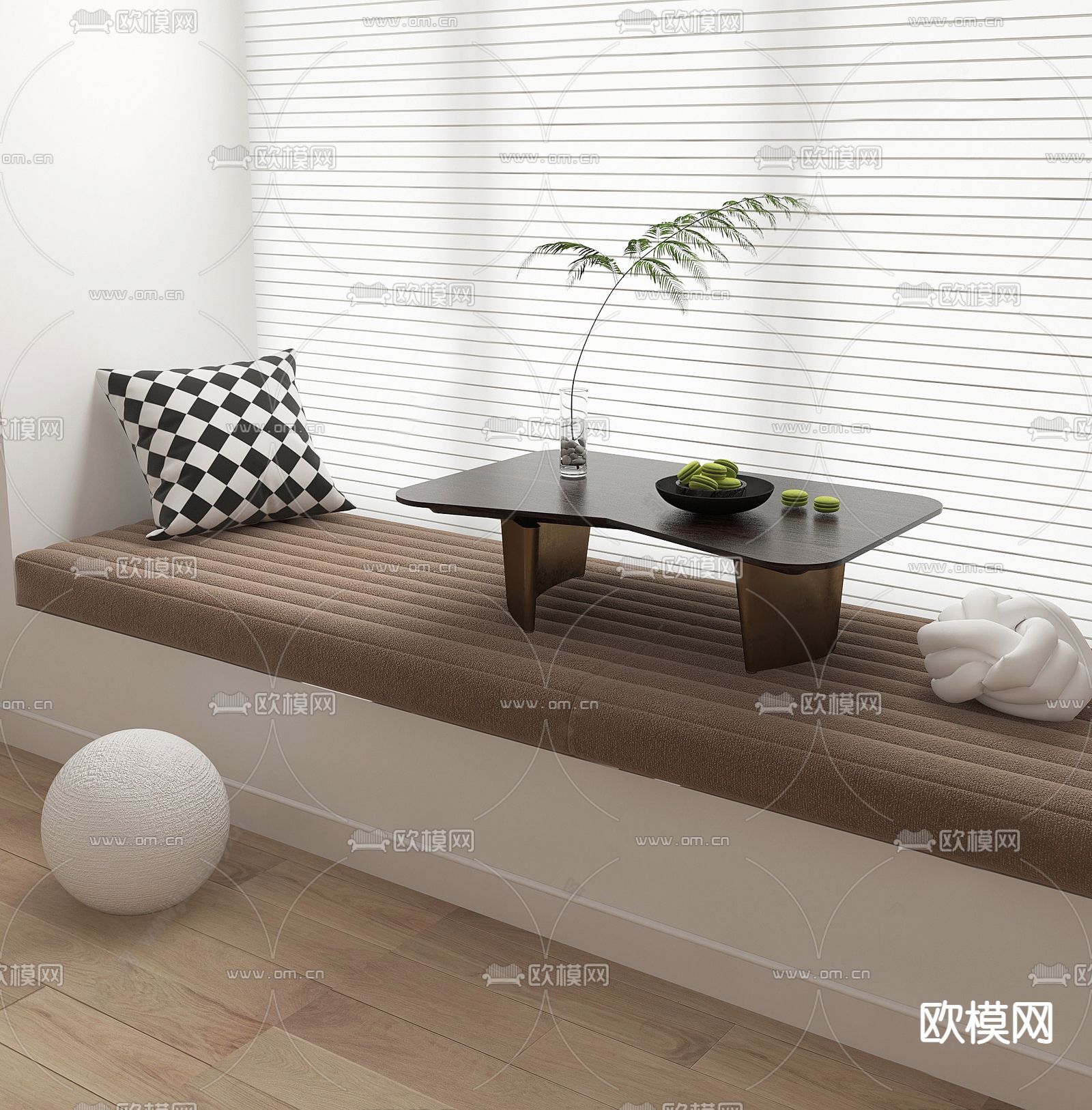 现代飘窗坐垫抱枕su模型