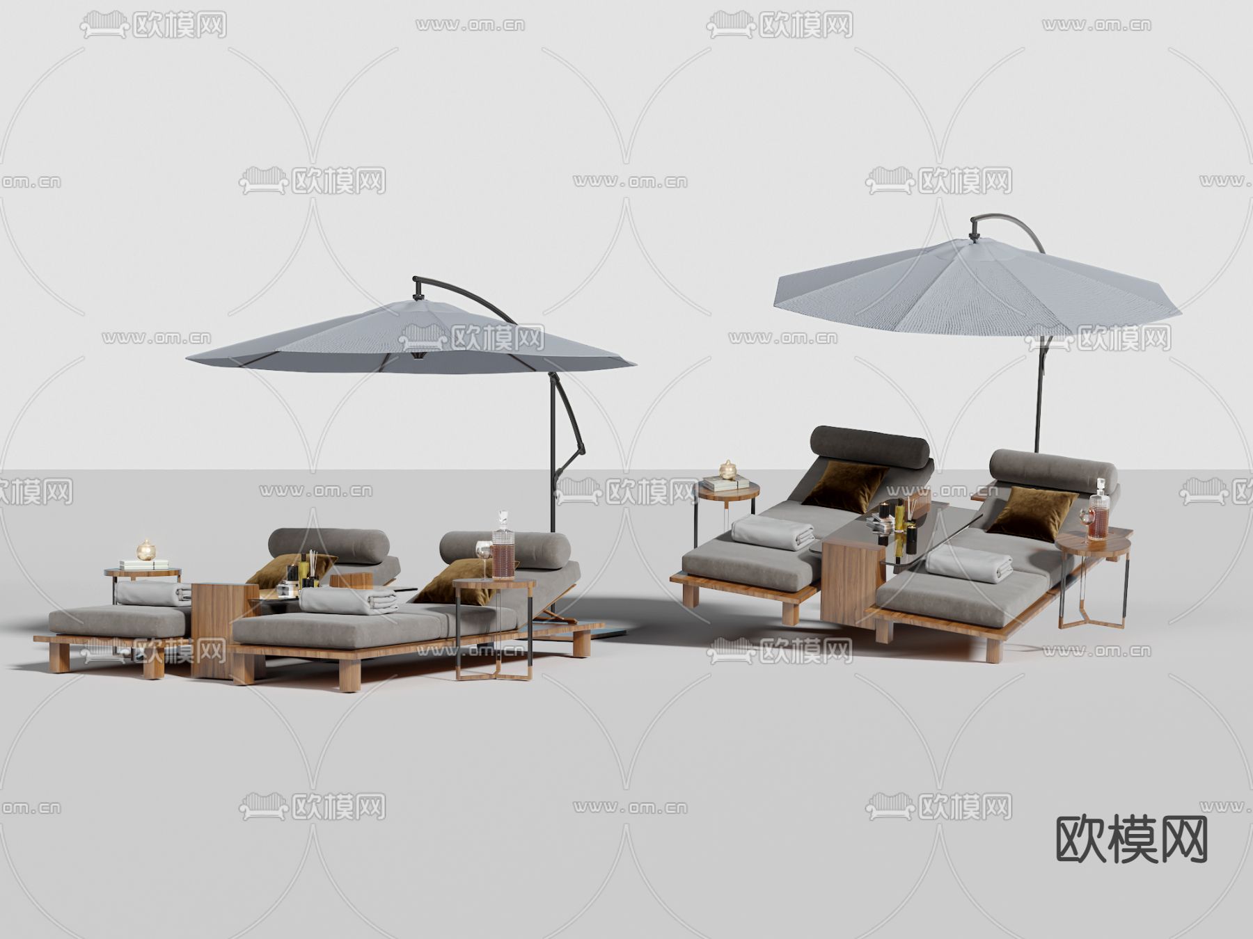 现代灰色布艺沙滩躺椅3d模型下载