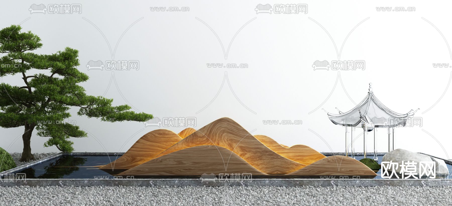 新中式庭院水景小品3d模型下载