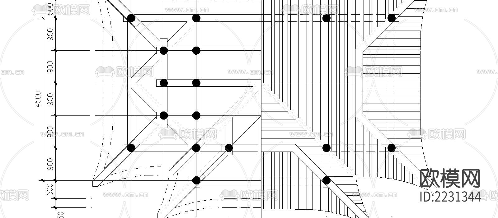 凸字亭廊cad立面图下载（渲染图3）