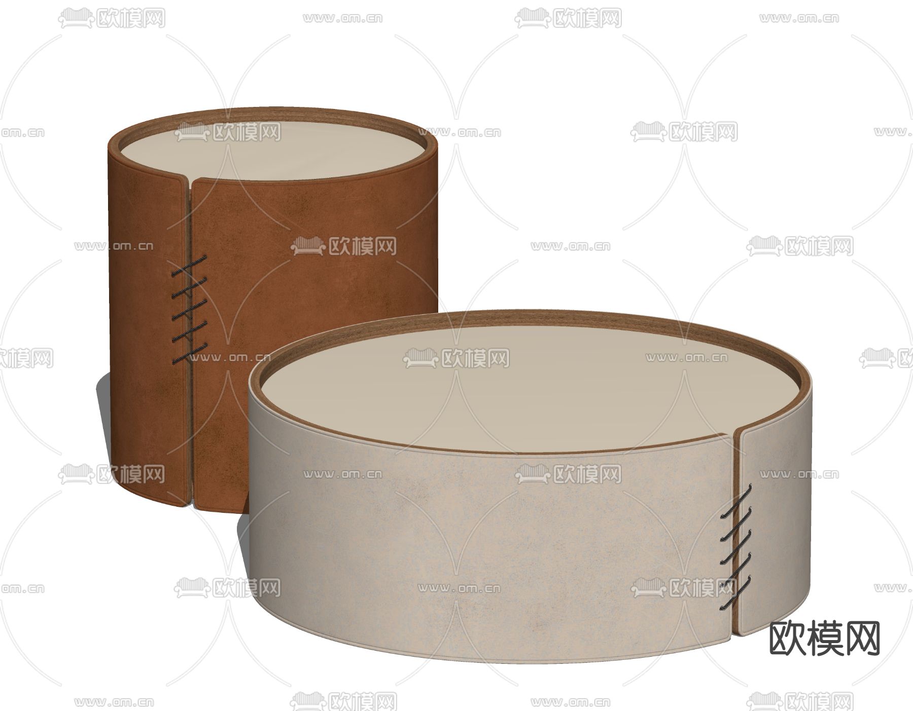 现代皮革子母茶几su模型