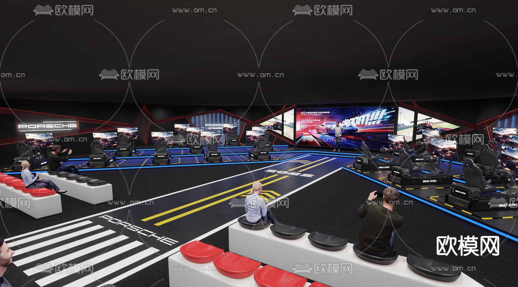 现代赛车游乐厅娱乐城3d模型下载（渲染图1）