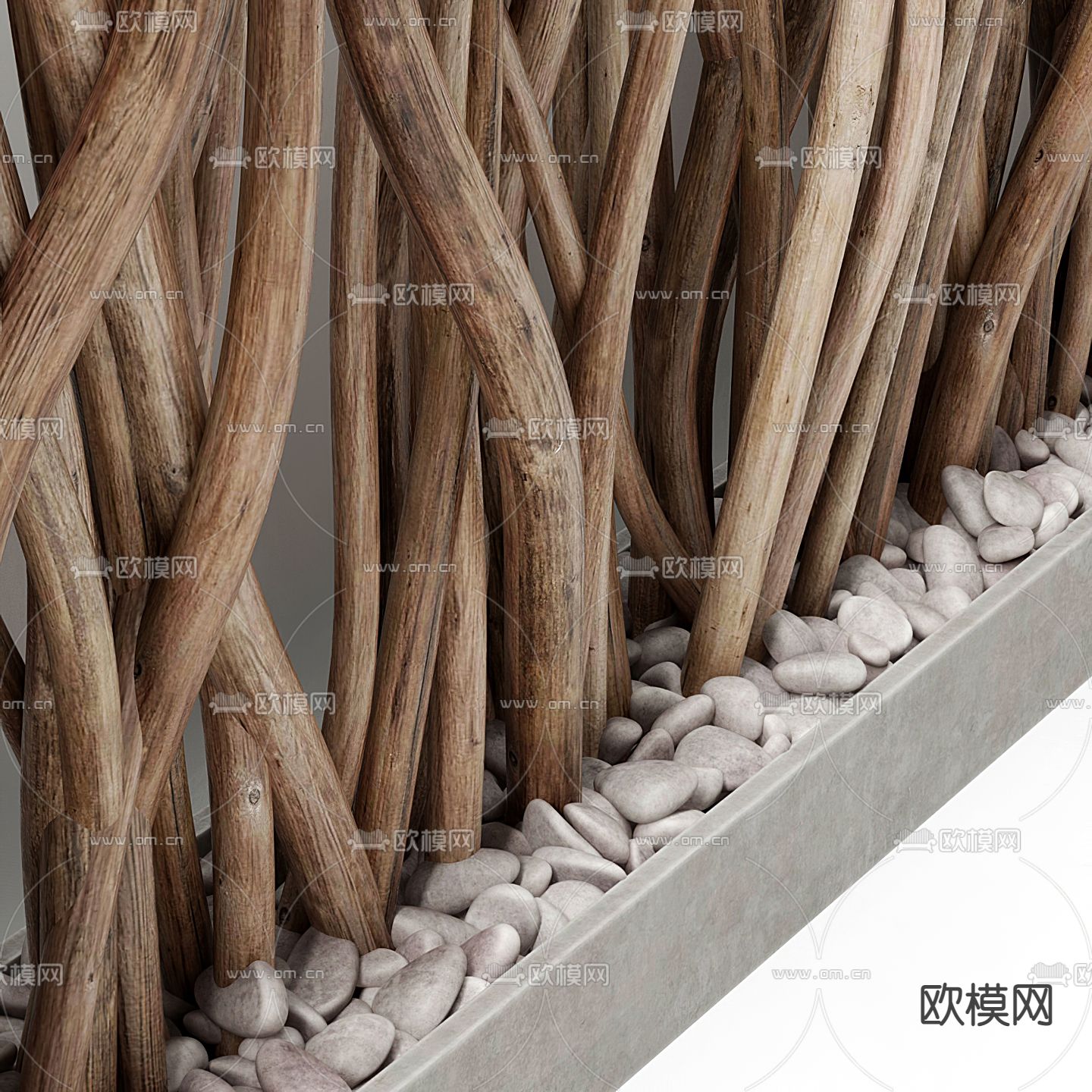 自然风枯木干枝盆栽3d模型下载（渲染图2）