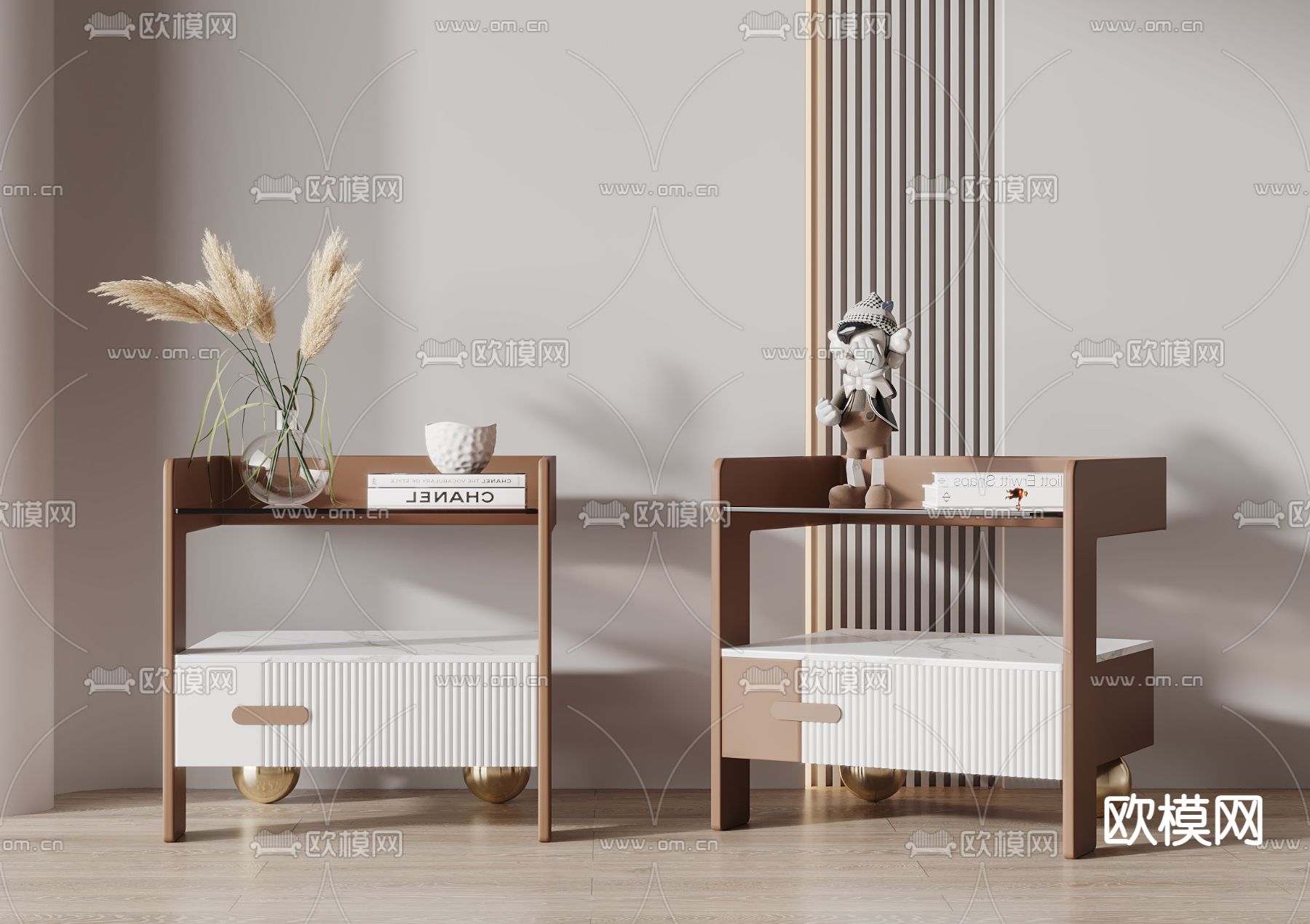 现代奶油风烤漆床头柜3d模型下载