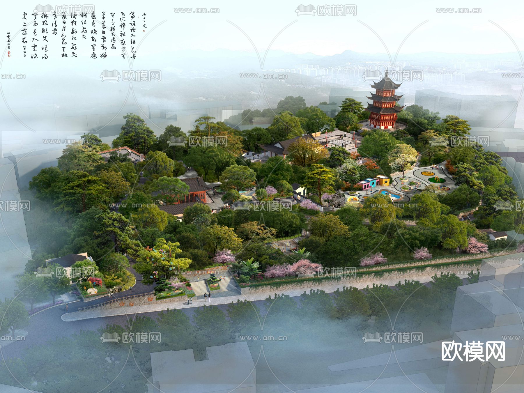 现代湿地园林鸟瞰景观psd下载