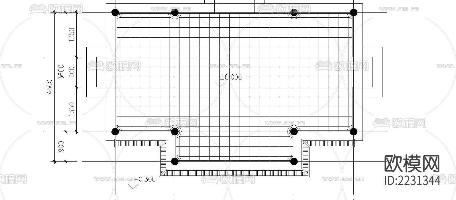 凸字亭廊cad立面图下载（渲染图7）