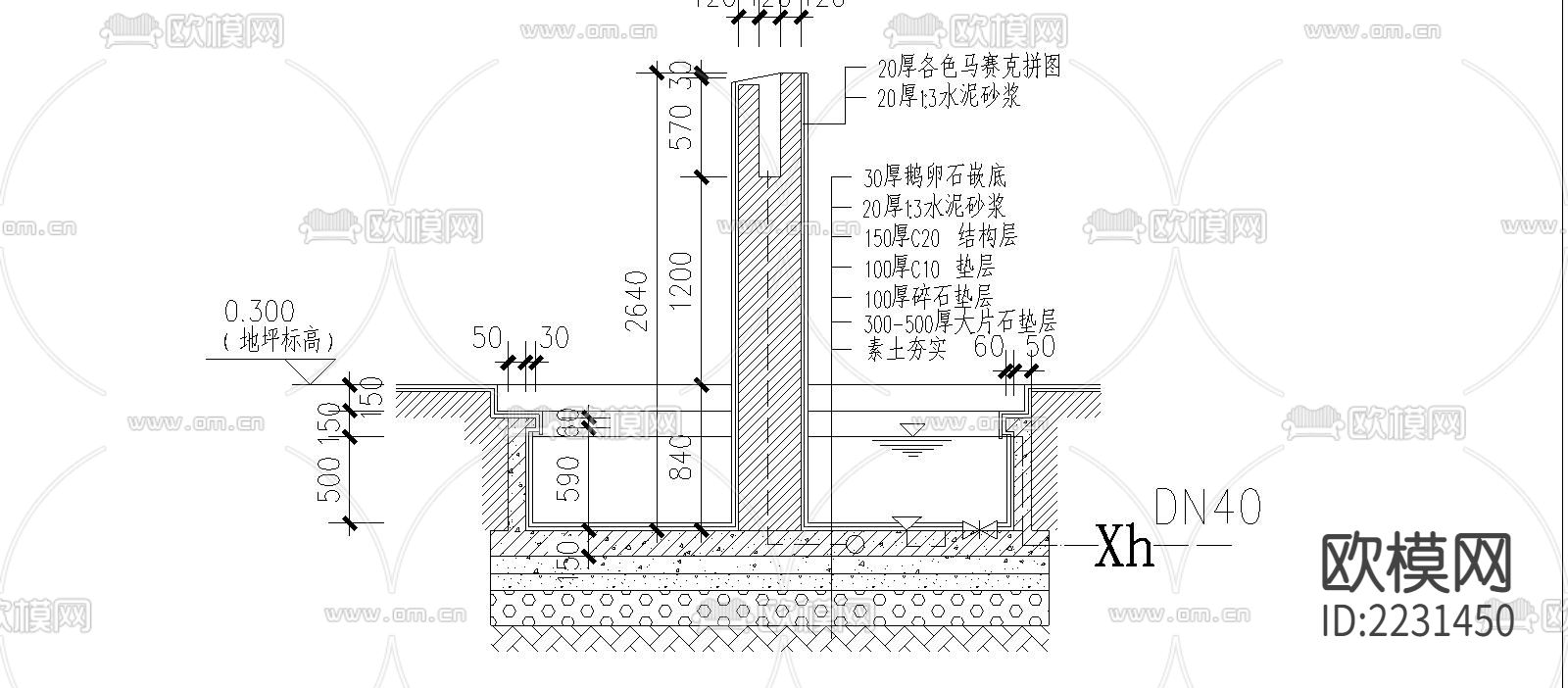 廊架景墙cad施工图下载（渲染图8）