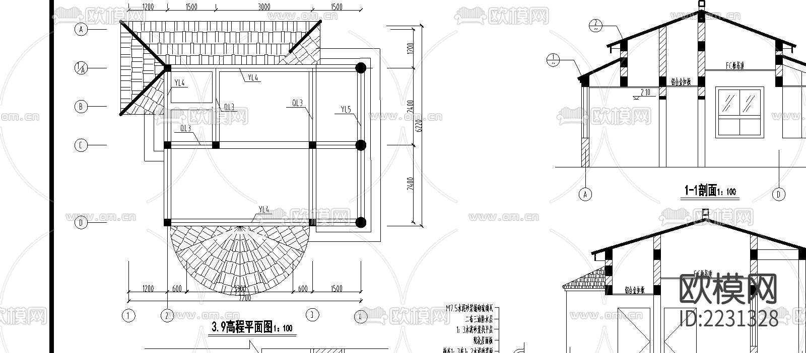 售票亭建筑cad施工图下载（渲染图4）