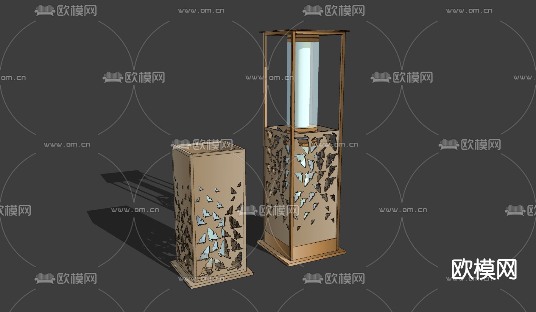新中式蝴蝶花纹花瓣景观灯su模型下载（渲染图1）