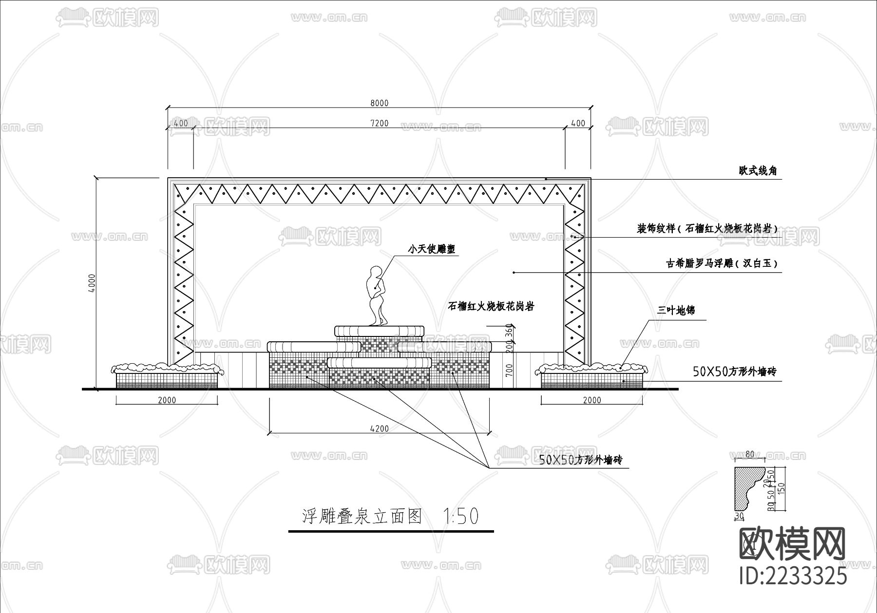 现代浮雕叠泉水景喷泉节点大样下载（渲染图2）