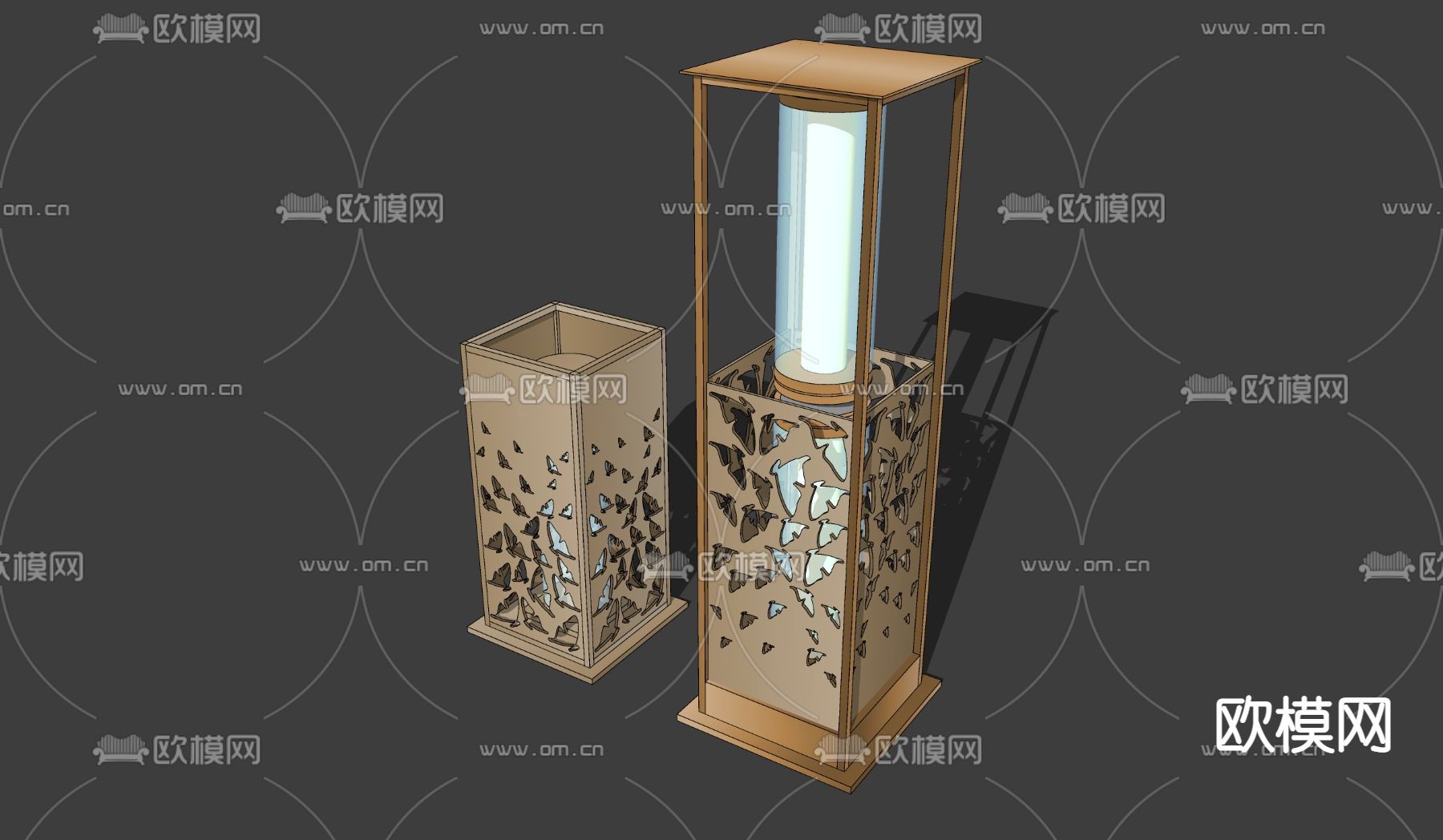 新中式蝴蝶花纹花瓣景观灯su模型下载（渲染图2）