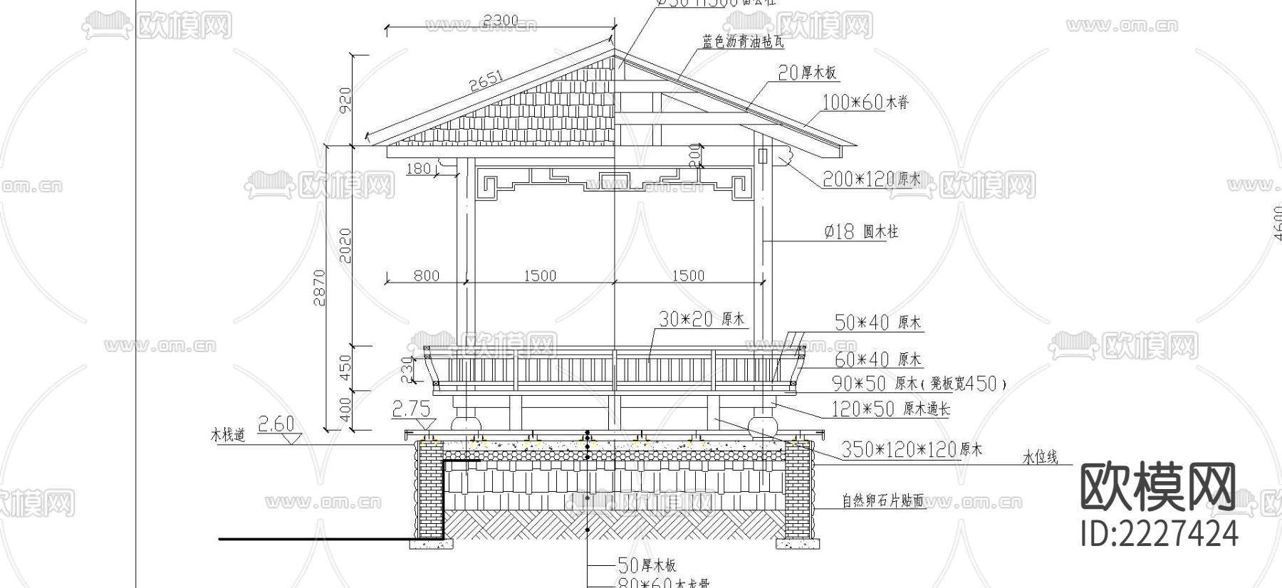 经典的木方亭CAD施工图下载（渲染图2）