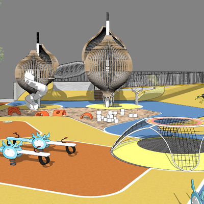  现代鸟笼儿童滑梯区su模型 