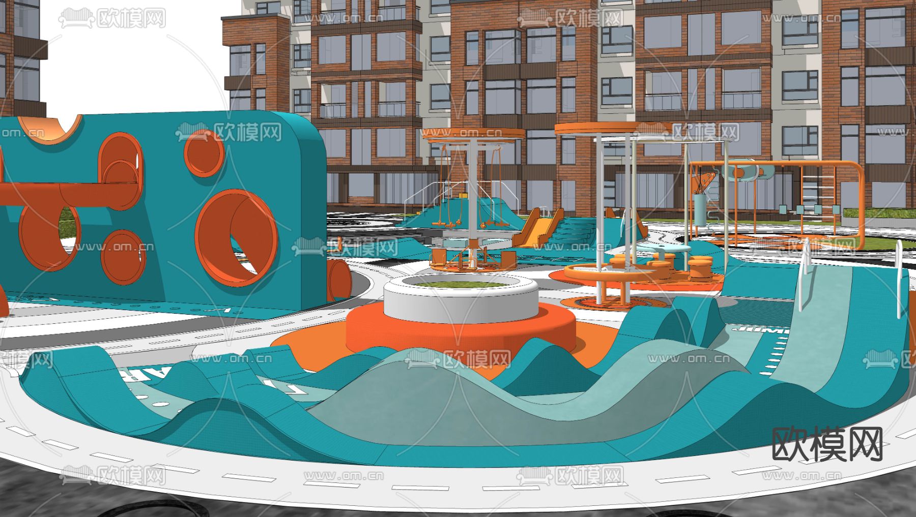 现代儿童游乐区su模型下载（渲染图3）