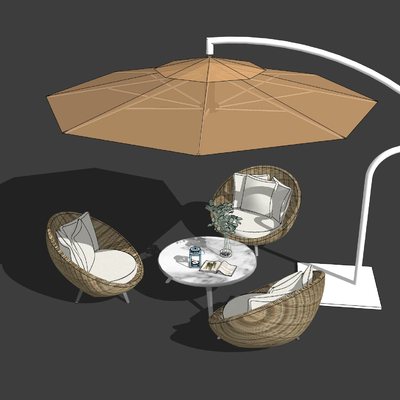  现代竹编户外休闲座椅su模型 