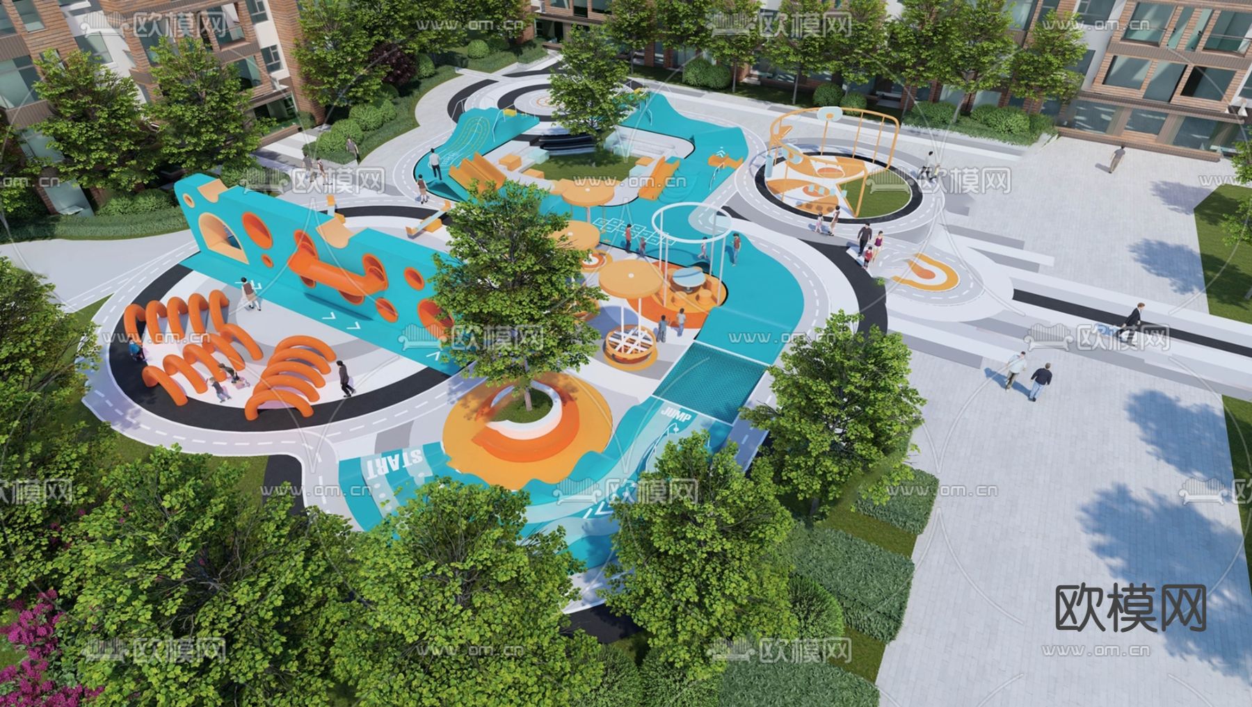 现代儿童游乐区su模型下载（渲染图1）