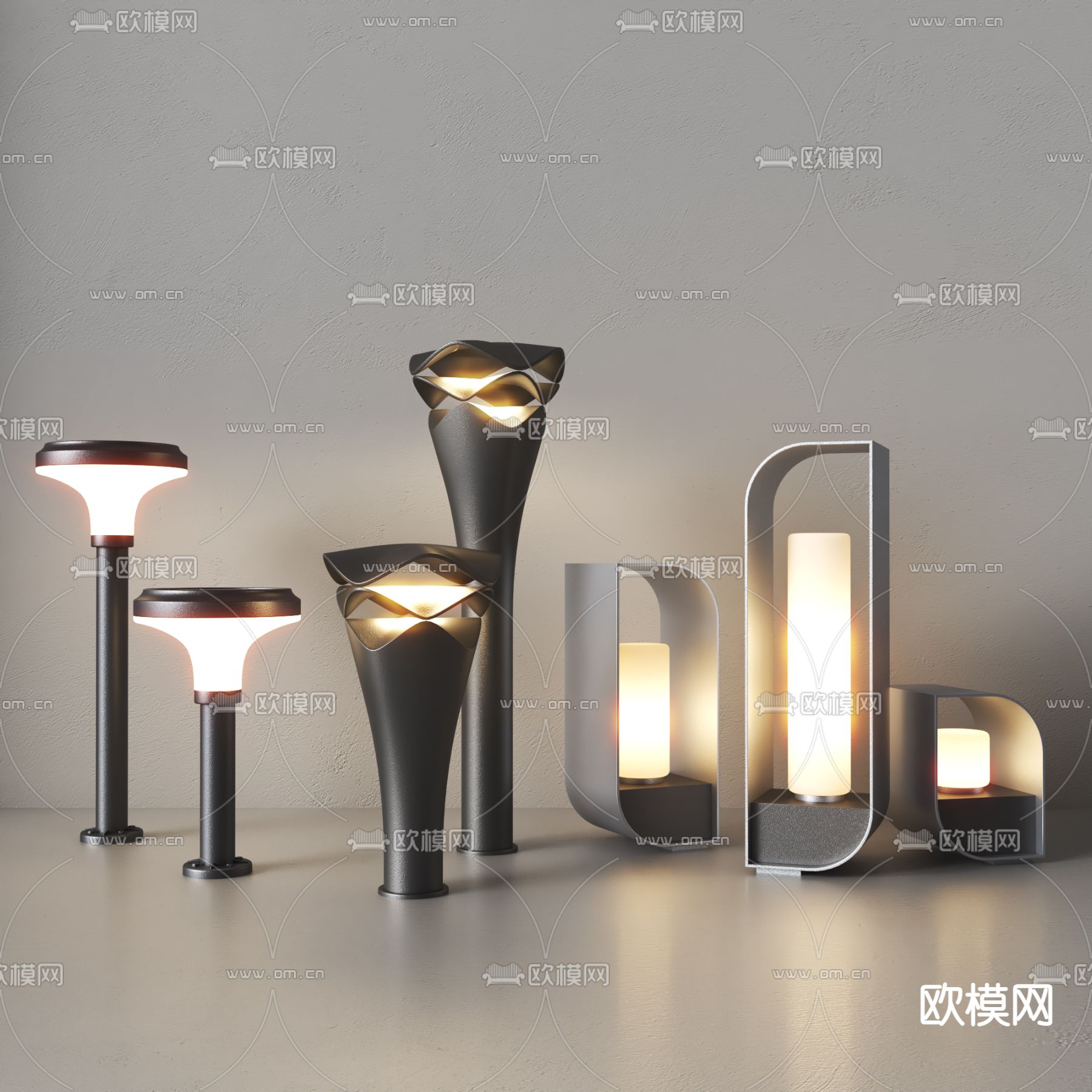 现代户外草坪灯su模型下载（渲染图1）