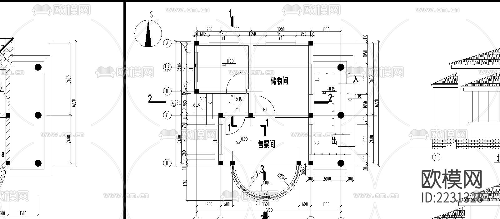 售票亭建筑cad施工图下载（渲染图7）