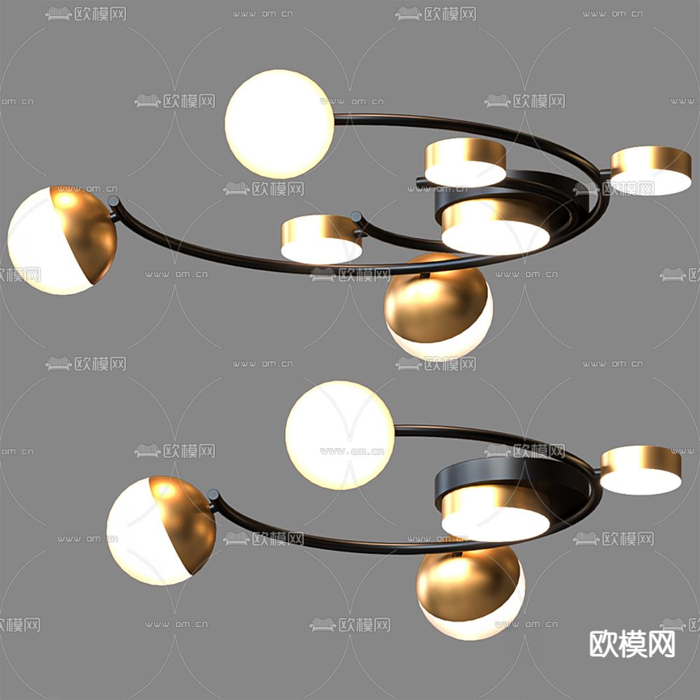 现代轻奢吸顶灯su模型下载（渲染图1）