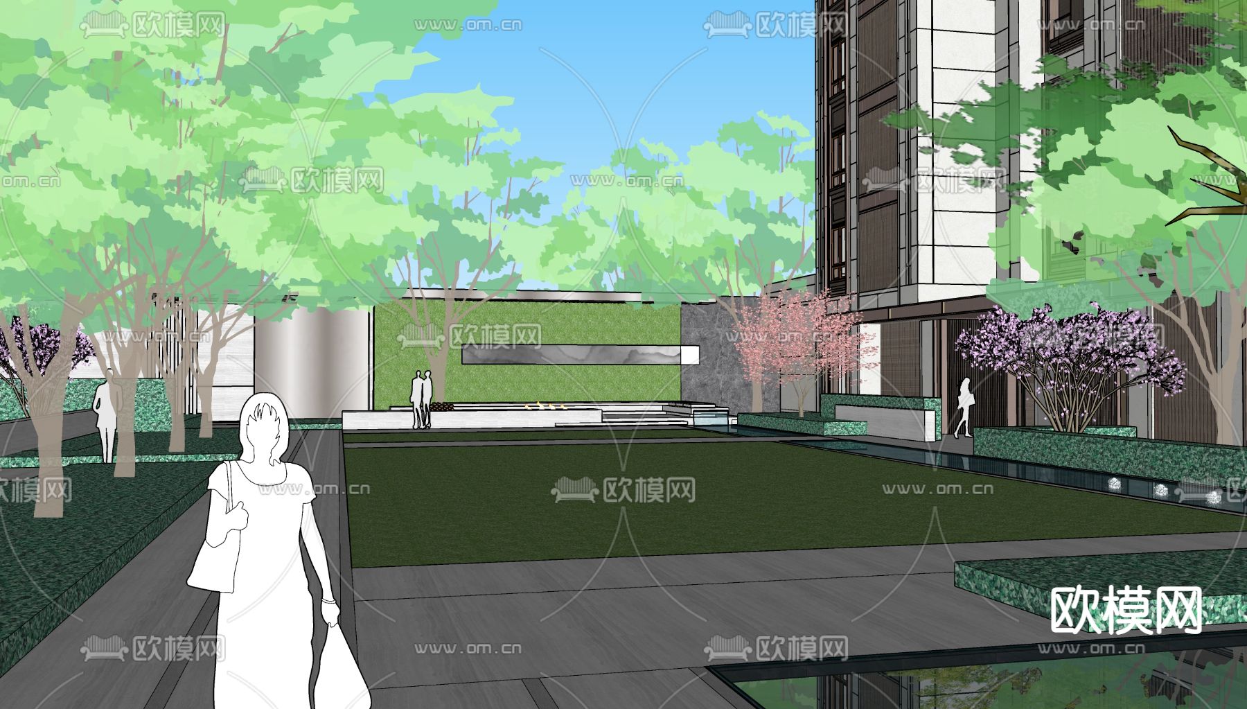 现代住宅区景观su模型下载（渲染图3）