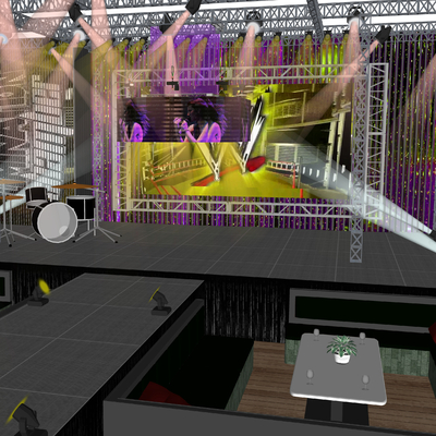  工业风露天舞台su模型 