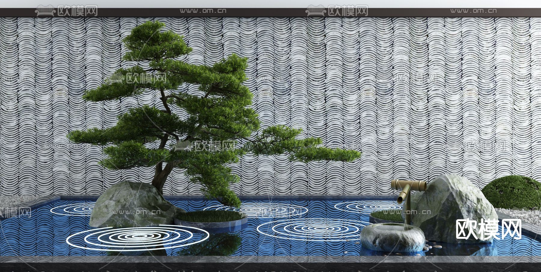 新中式禅意庭院水景小品3d模型下载_ID12061898_3dmax免费模型-欧模网